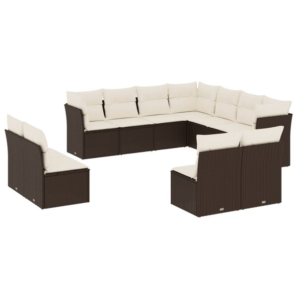 vidaXL Salon de jardin et coussins 11 Pièces marron résine tressée