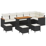 Set de 10 pièces de canapés de jardin avec coussins noir poly rattan acacia