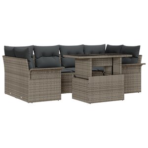 Ensemble de Canapés de Jardin 7 Pièces avec Coussins Gris Poly Rattan