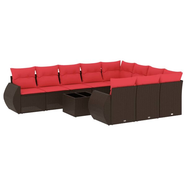 vidaXL Salon de jardin et coussins 11 Pièces marron résine tressée