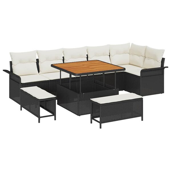 vidaXL Ensemble de canapé de jardin 9 Pièces Noir polyrotin