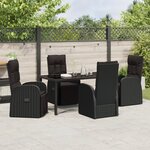 vidaXL Ensemble de salle à manger de jardin 5 pièces avec coussins Noir Rattan Poly