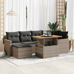 vidaXL Salon de jardin avec coussins 7 Pièces gris résine tressée acacia