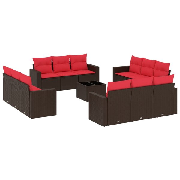 vidaXL Salon de jardin avec coussins 13 Pièces marron résine tressée