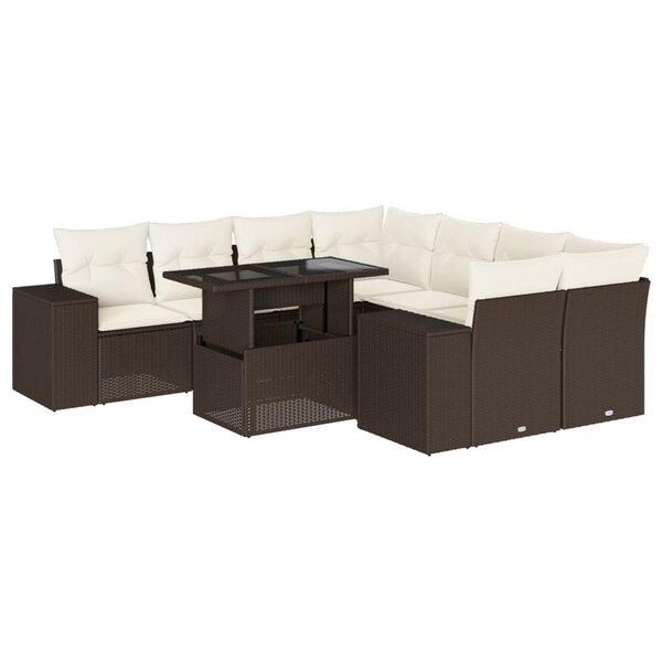 vidaXL Salon de jardin avec coussins 9 Pièces marron résine tressée