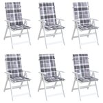 vidaXL Coussins de chaise jardin à dossier haut lot de 6 carreaux gris