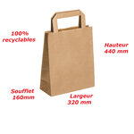 Lot de 250 sacs cabas en papier kraft brun marron havane avec poignée plate 320 x 160 x 440 mm 24 Litres résistant papier 80g/m² non imprimé