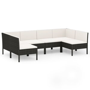 vidaXL Salon de jardin 6 Pièces avec coussins résine tressée noir