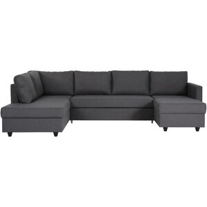 Canapé d'angle panoramique convertible Cats - Tissu gris - L 292 x P 187 x H 86 cm
