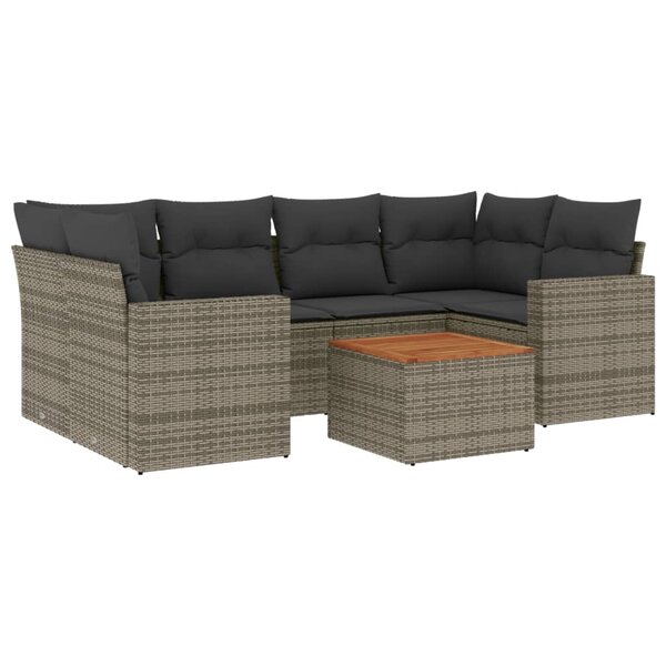vidaXL Salon de jardin avec coussins 7 Pièces gris résine tressée