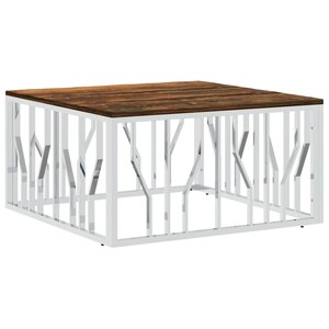 vidaXL Table basse argenté acier inoxydable/bois massif récupération