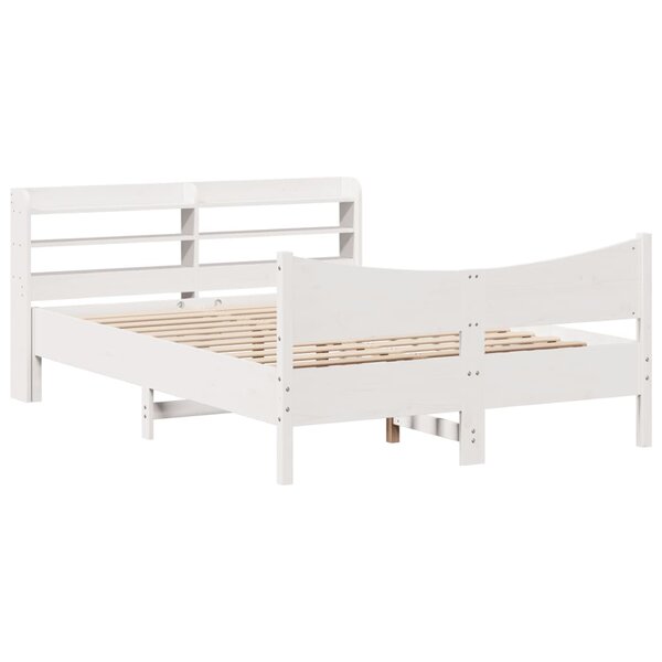 vidaXL Cadre de lit avec tête de lit blanc 135x190 cm bois pin massif