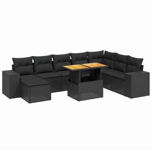 vidaXL Salon de jardin 9 Pièces avec coussins noir résine tressée