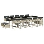 vidaXL Ensemble à manger de jardin et coussins 15 Pièces gris clair rotin