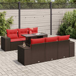 vidaXL Salon de jardin avec coussins 7Pièces marron résine tressée acacia
