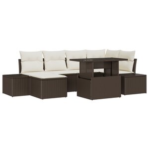 vidaXL Ensemble de canapés de jardin en 7 pièces avec coussins en poly rotin marron