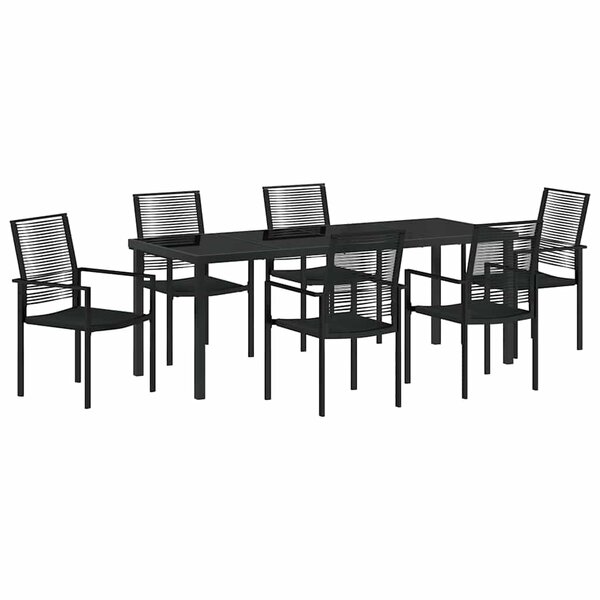 vidaXL Ensemble de salle à manger pour jardin 7 Pièces Noir Rattan PVC