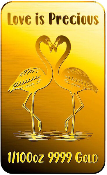 Monnaie FLAMINGOS Love is Precious 1/100 Oz Lingot Or (PRÉCOMMANDE)