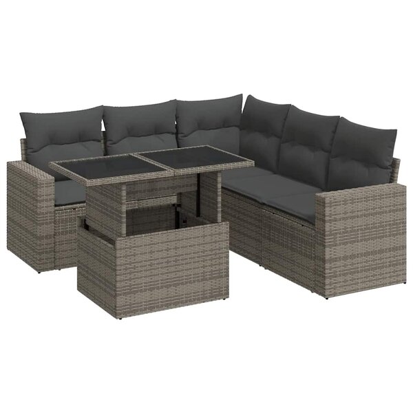 vidaXL Salon de jardin 6 Pièces avec coussins gris résine tressée