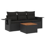 vidaXL Salon de jardin 4 Pièces avec coussins noir résine tressée