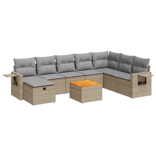 vidaXL Salon de jardin avec coussins 9 Pièces beige résine tressée
