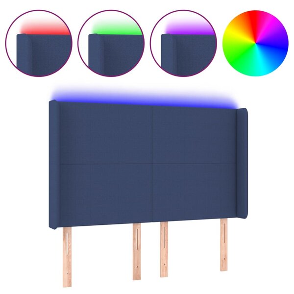 vidaXL Tête de lit à LED Bleu 147x16x118/128 cm Tissu