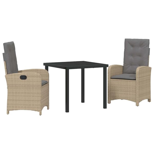 vidaXL Ensemble de salle à manger pour jardin 3 Pièces Beige polyrotin