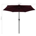 vidaXL Parasol avec LED et mât en aluminium 270 cm Rouge bordeaux