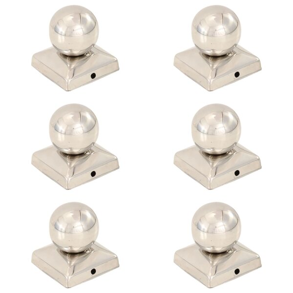 vidaXL Bouchons de poteau 6 Pièces Globe final Acier inoxydable 71x71 mm