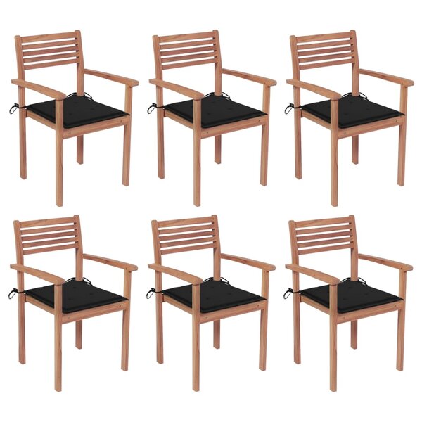vidaXL Chaises de jardin empilables avec coussins lot de 6 Teck solide