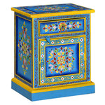 vidaXL Table de chevet Bois de manguier Turquoise Peinture à la main