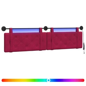 vidaXL Tête de lit suspendue Avec lumière LED Bordeaux Velours