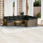 vidaXL Salon de jardin 11 Pièces avec coussins gris résine tressée