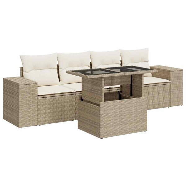 vidaXL Salon de jardin avec coussins 5 Pièces beige résine tressée