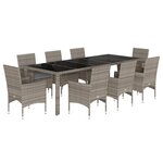 vidaXL Ensemble à manger de jardin et coussins 9 Pièces gris rotin verre