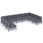 vidaXL Salon de jardin 9 Pièces avec coussins Gris Bois de pin massif