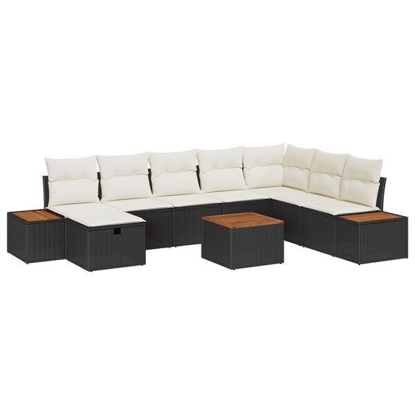 vidaXL Canapé de Jardin 9 Pièces avec Coussins en Rattan Poly Noir