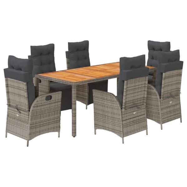 vidaXL Ensemble à manger de jardin et coussins 7 Pièces gris rotin