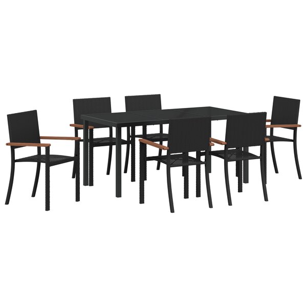 vidaXL Ensemble de Jardin 7 Pièces Noir Poly Rattan