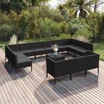 vidaXL Salon de jardin 14 Pièces avec coussins Résine tressée Noir