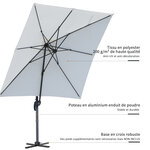 Parasol déporté carré inclinable manivelle avec pied en acier dim. 2 45L x 2 45l x 2 48H m alu. polyester haute densité crème