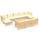 vidaXL Salon de jardin 11 Pièces avec coussins crème Bois de pin solide