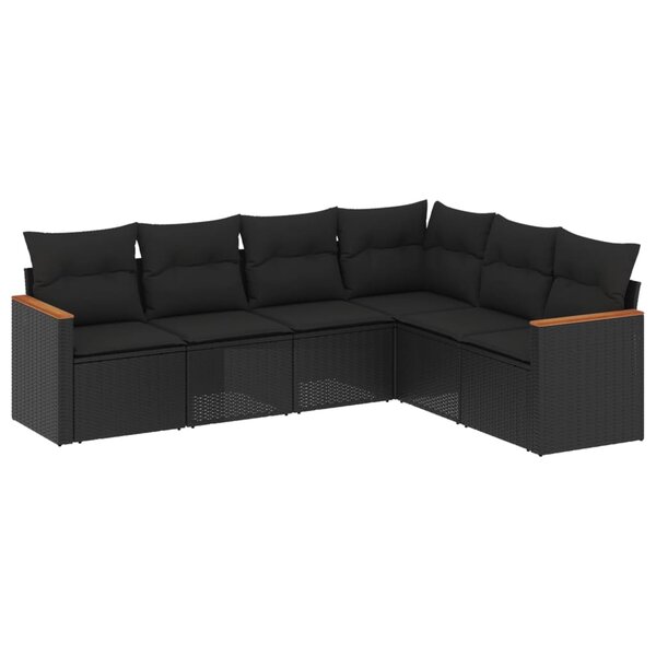 vidaXL Salon de jardin 6 Pièces avec coussins noir résine tressée