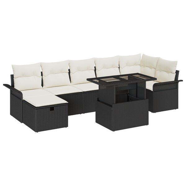 vidaXL Ensemble de canapé de jardin 8 pièces avec coussins noir en poly rattan