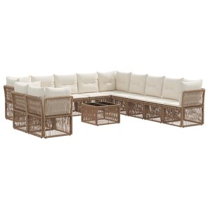 vidaXL Ensemble de canapé de jardin 12 Pièces Beige polyrotin