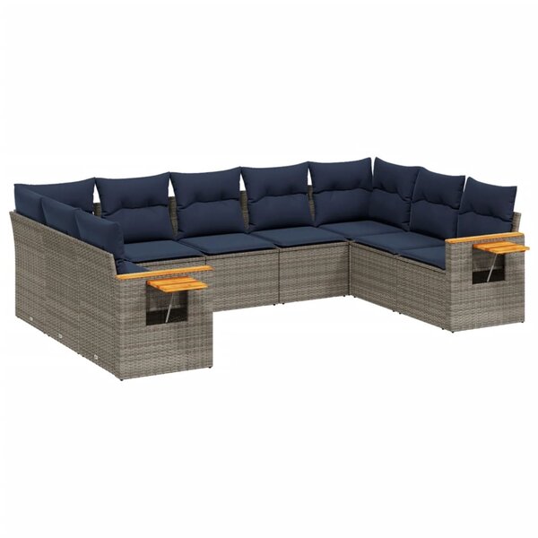 vidaXL Salon de jardin 9 Pièces avec coussins gris résine tressée