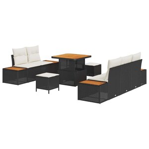vidaXL Ensemble de canapé de jardin avec coussin 8 Pièces Noir Poly rotin