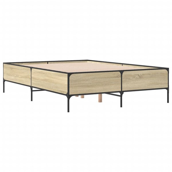 vidaXL Cadre de lit chêne sonoma 135x190 cm bois d'ingénierie et métal