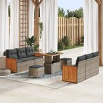 Ensemble de Canapé de Jardin 9 Pièces vidaXL avec Coussins Gris Rattan Poly Acacia