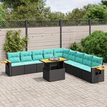 vidaXL Salon de jardin 11 Pièces avec coussins noir résine tressée